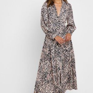 TOPSHOP Long Sleeve Belted Zebra Dress In Pink